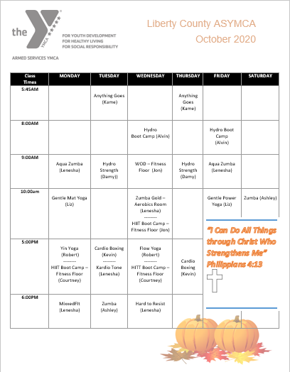 the YMCA October calendar