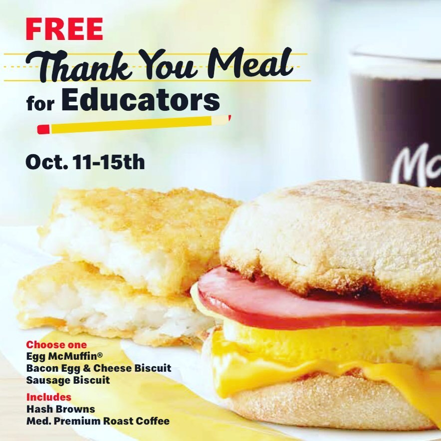 McDonalds free meal for educators