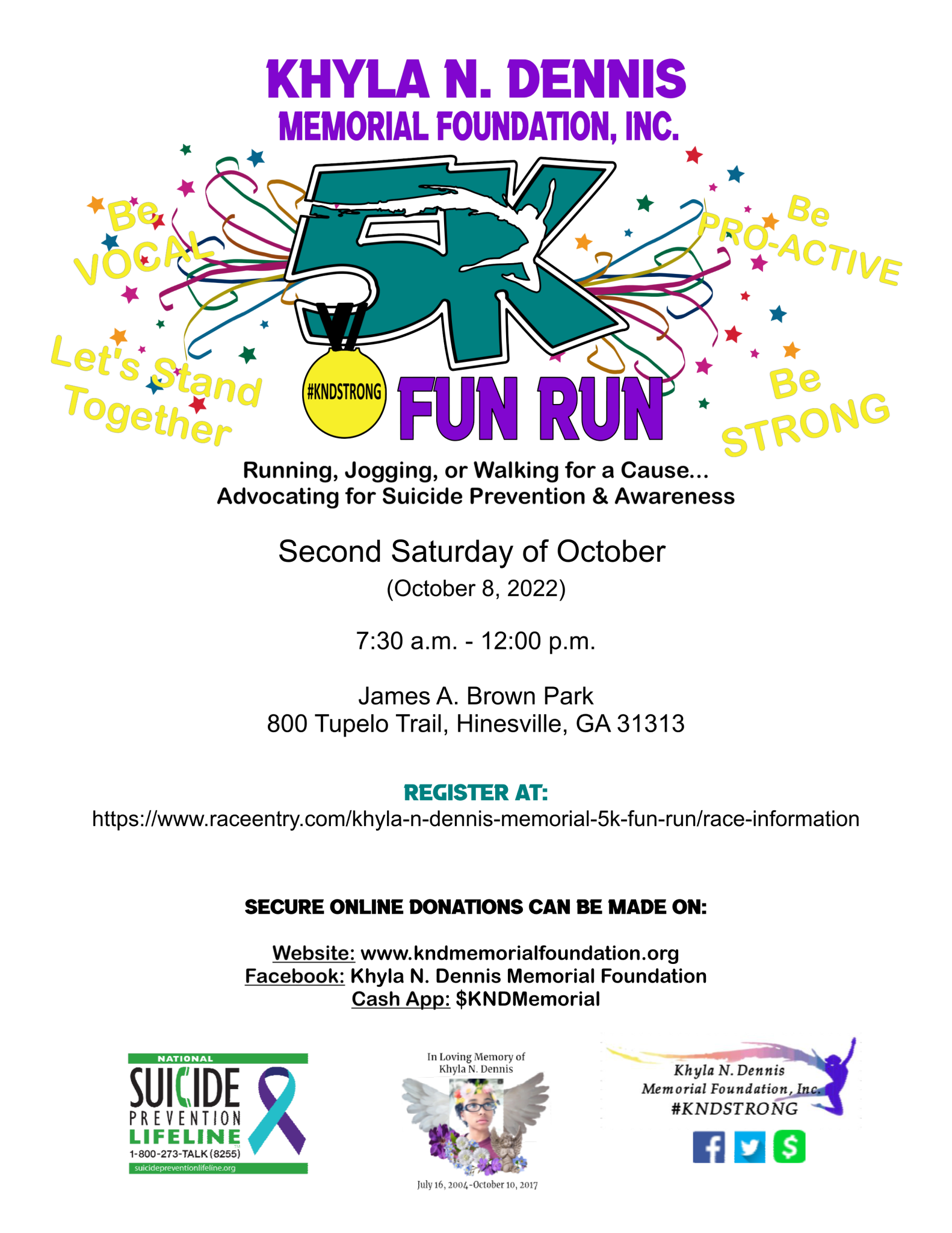 Flyer for Khyla N. Dennis Memorial Foundation 5K Run
