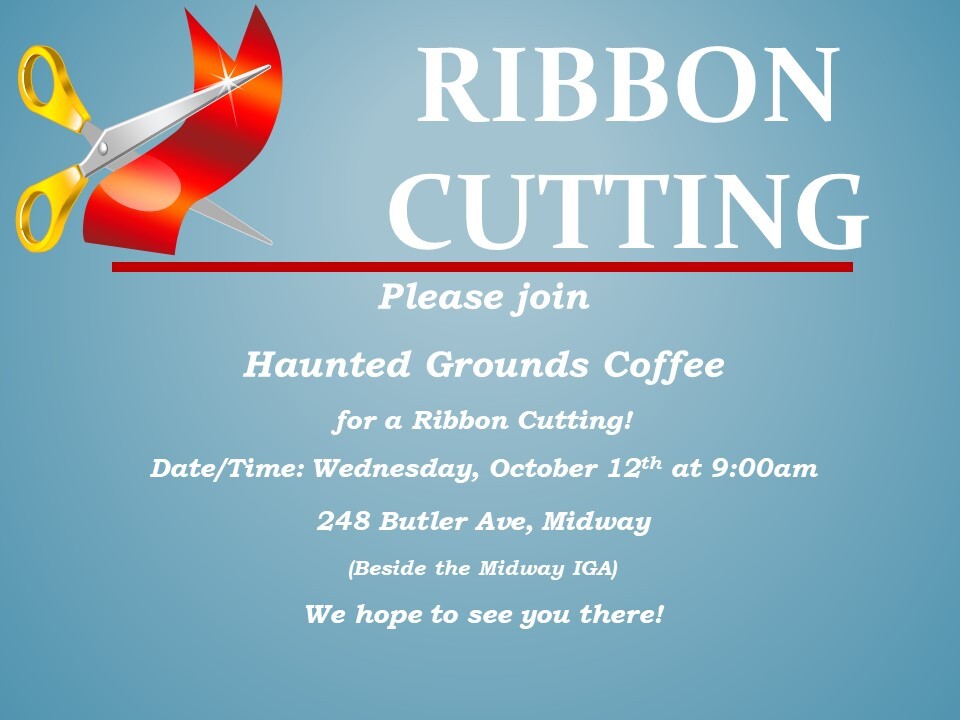 Ribbon Cutting invite for Haunted Grounds Coffee