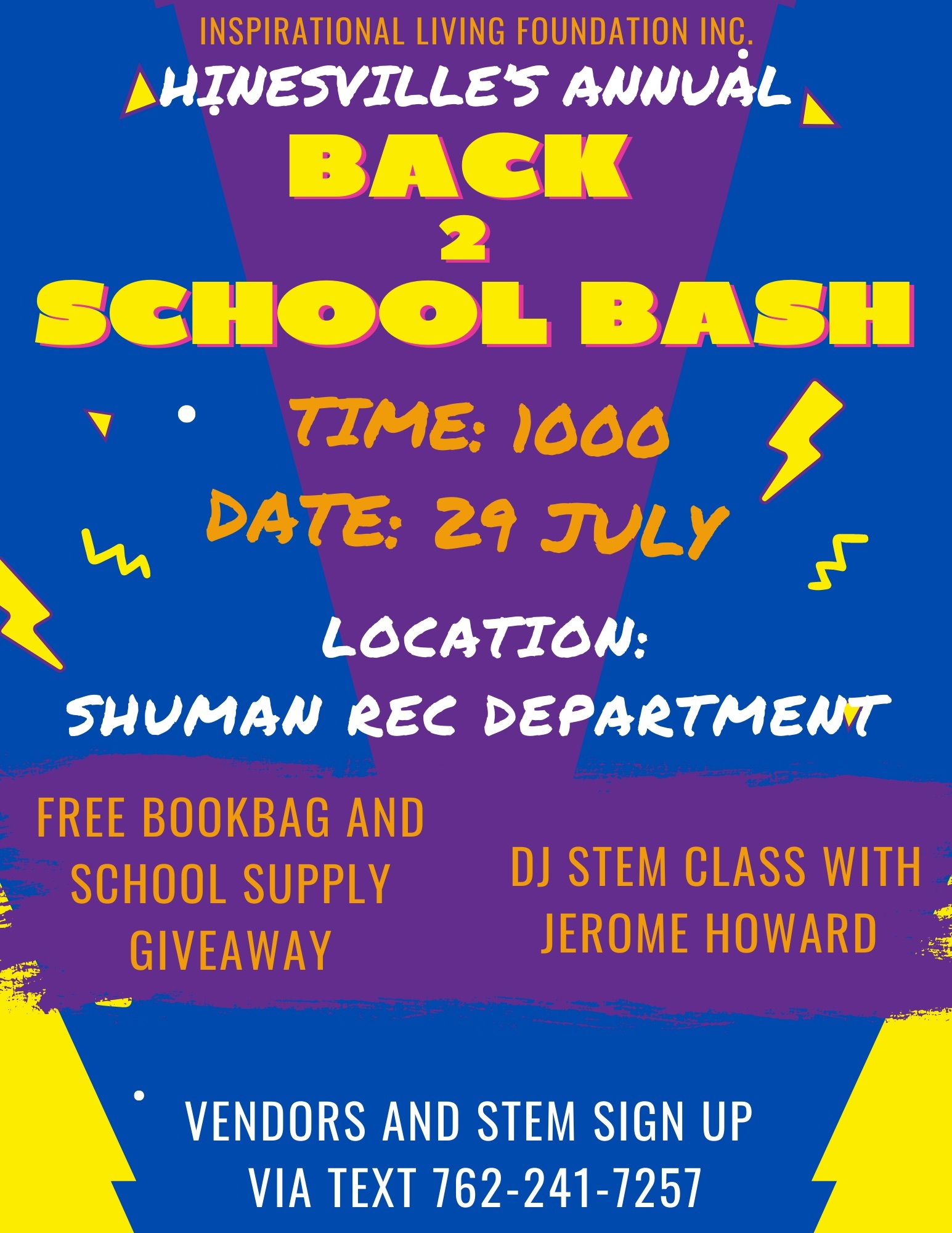 Hinesville's Annual Back to School Bash flyer