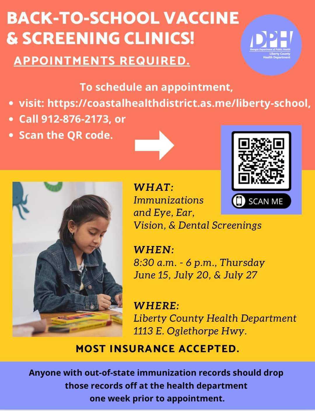 Back To School Vaccine and Screening Clinics flyer