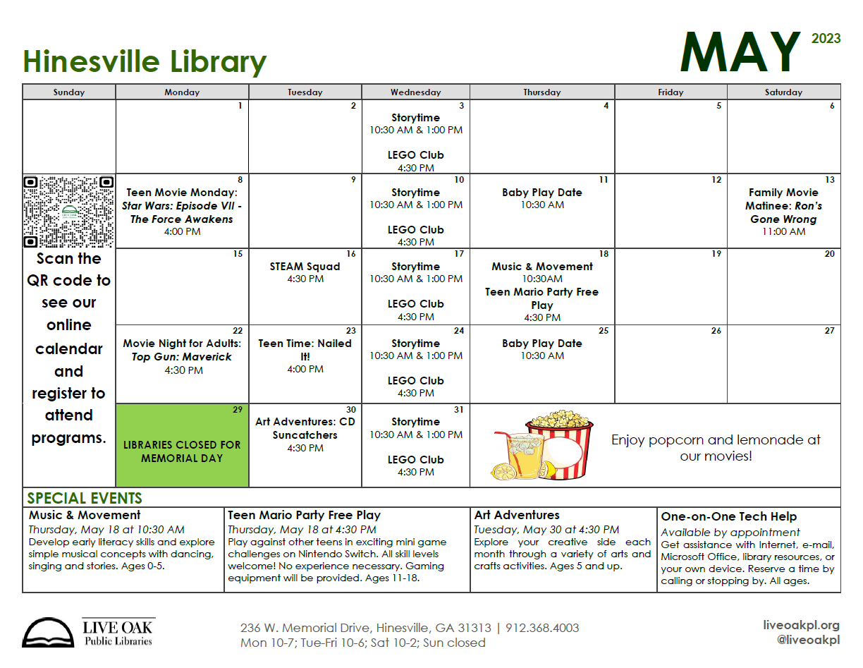 Hinesville Library calendar