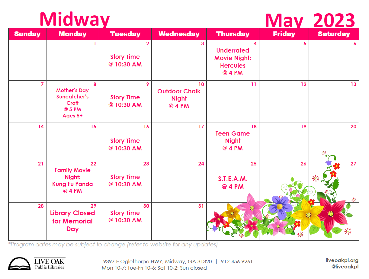 Midway Library calendar