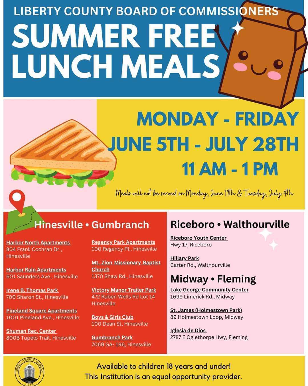 Summer Free Lunch Meals flyer