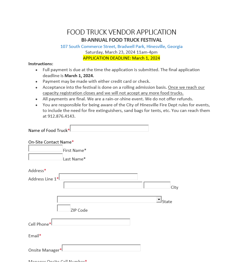 2024 Food Truck Vendor Application